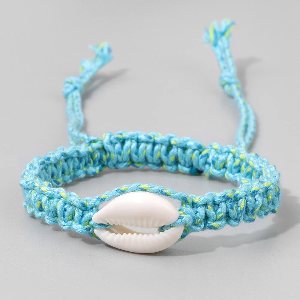 

Women Bohemian Handmade Braided Bracelet Natural Shell Conch Pendant Foot Anklet Rope Bangles Summer Beach Style Jewelry for Men