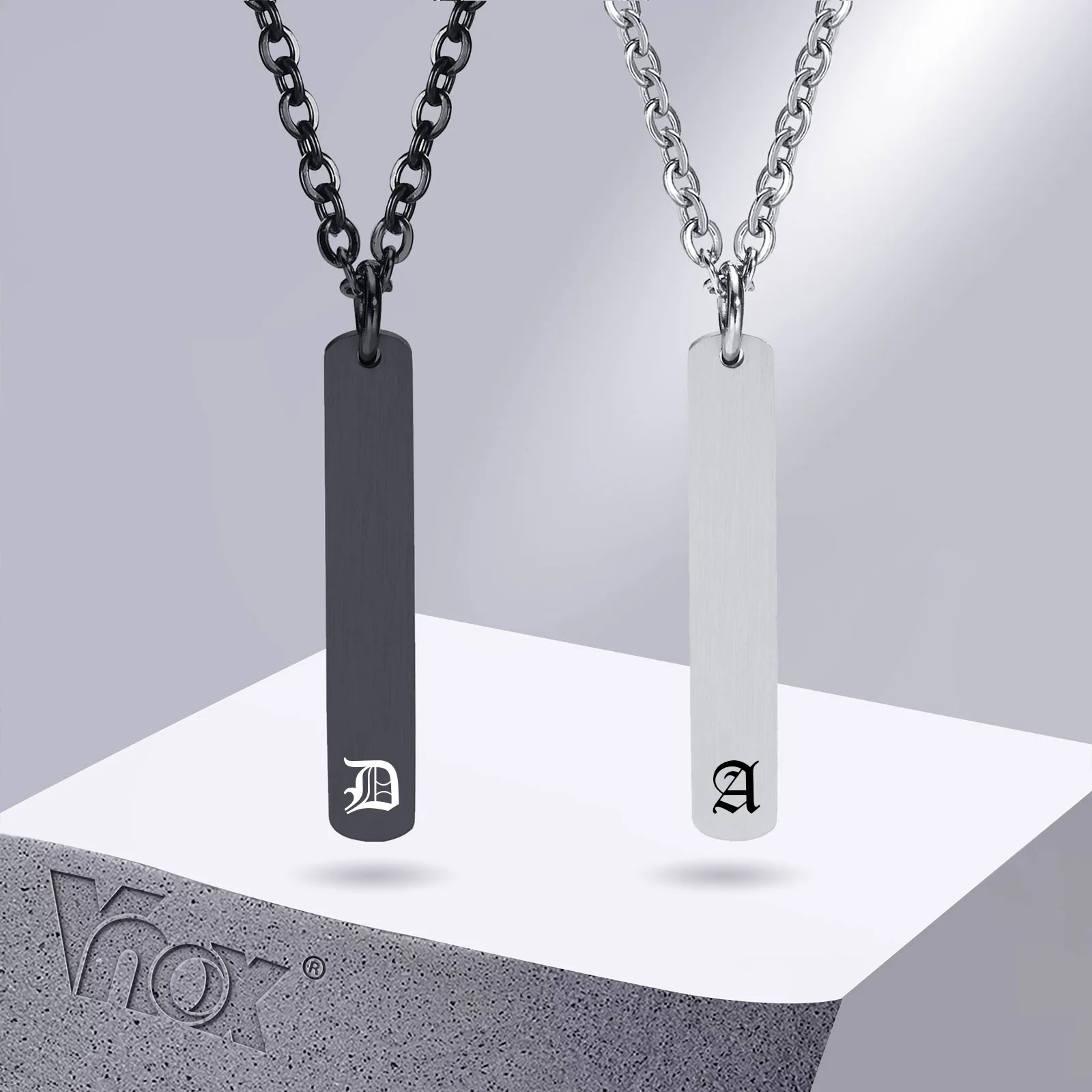 

Vnox Customize Bar Necklace for Men, Matte Stainless Steel Thick Slim Vertical Bar Pendant,Cuban Chain A-Z Letter Initial Collar