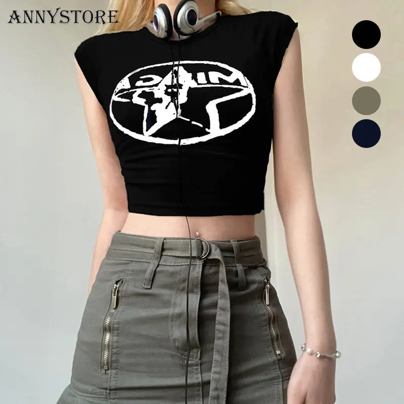 

Star Print Y2K Women Crop Tank Sleeveless Vintage 90s Girl Dancer Vest Tee Streetwear Korean Fashion Camis Tops 2023