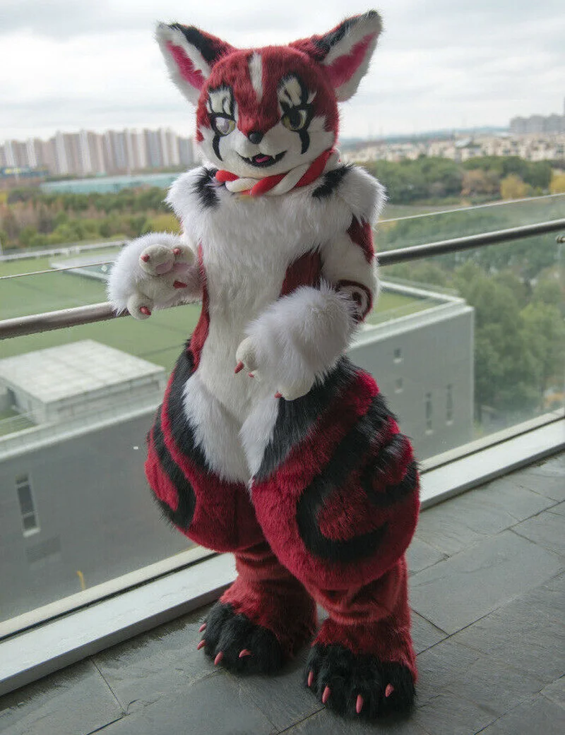 Длинный Меховой Костюм Хаски для Хэллоуина мультяшный костюм косплея пушистый |