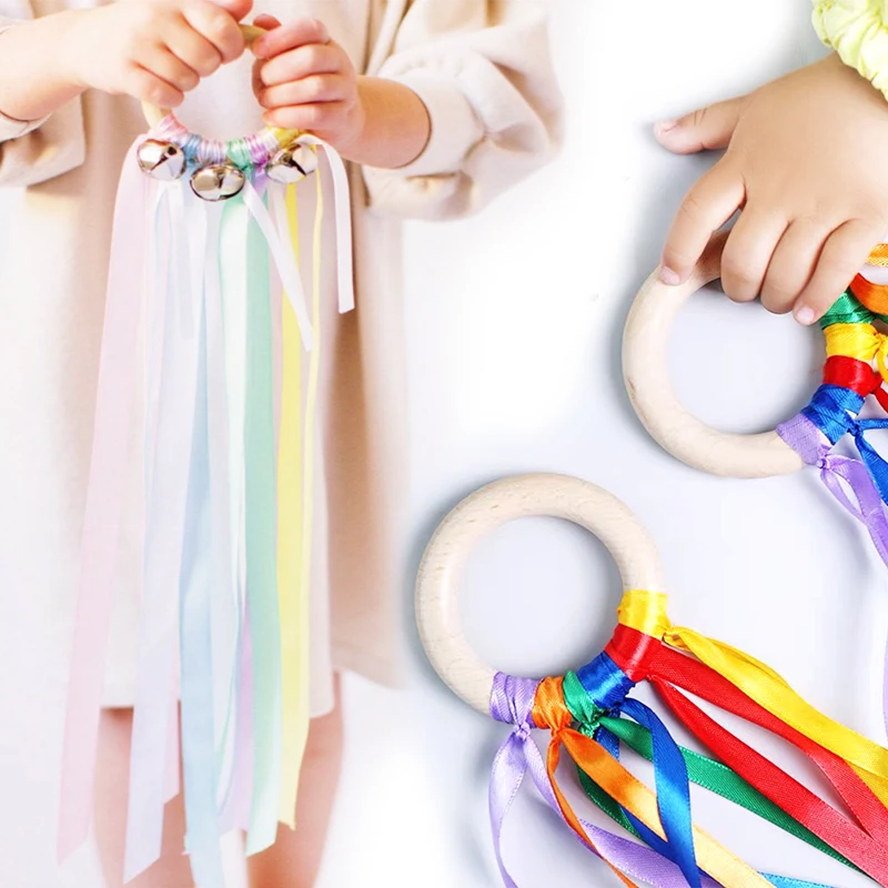 

Montessori Style Sensory Toy Child Instruments Bells Baby Ribbon Ring Newborns Upwards Develop Color Recognition Sensory Toy