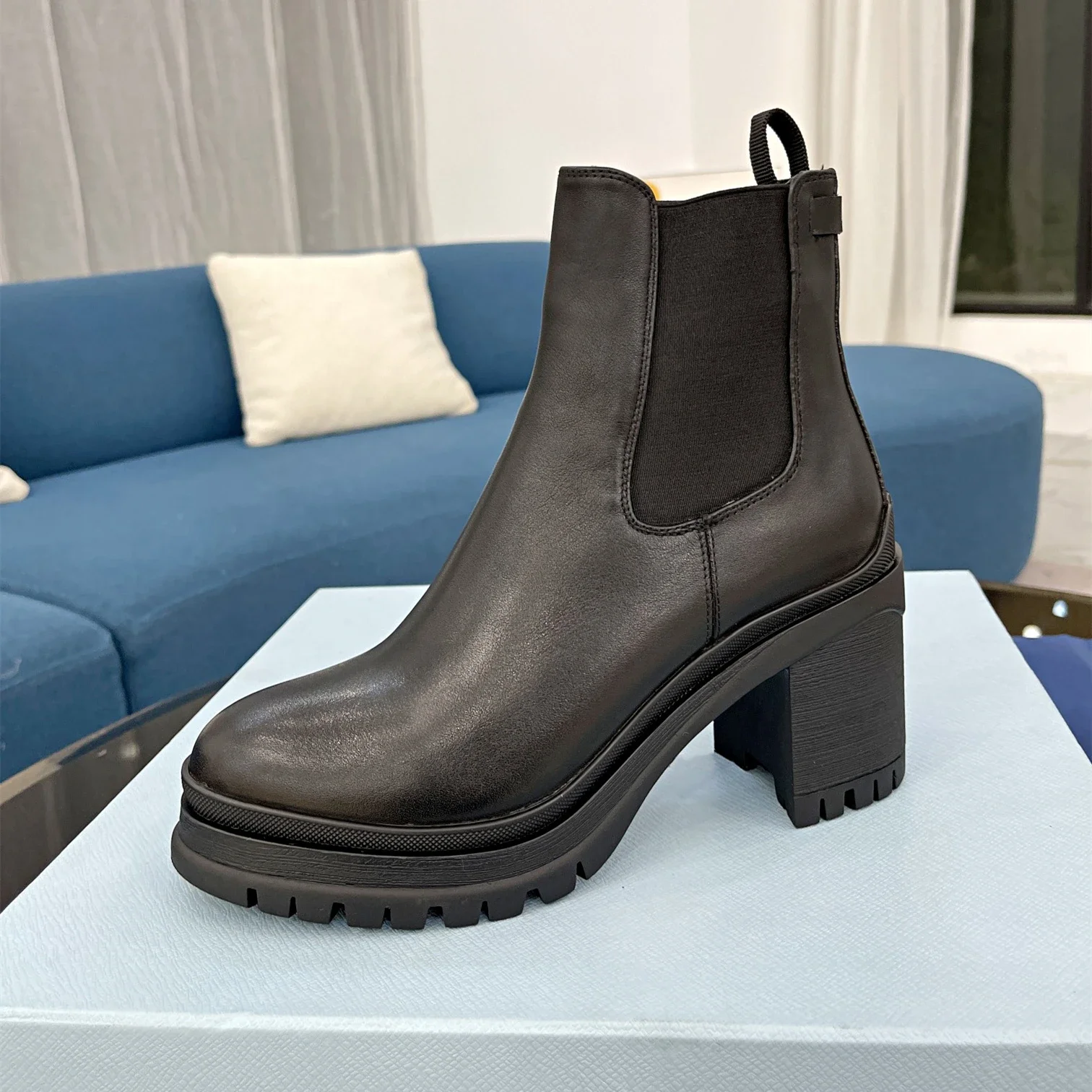 

New Shoes For Women Size35-41 Genuine Leather Chelsea Boots High Heels Ankle Boots Flat Platform Designer Shoes Zapatillas Mujer