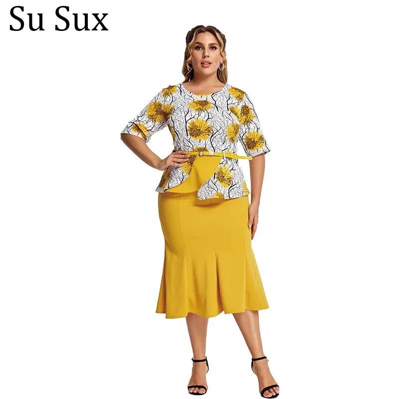 

African Dresses For Women Robe African Clothes Elegant O Neck Patchwork Fishtail Maxi Dress Belt Vestidos Africa Clothing L-4XL