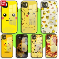 bandai black soft glass case for iphone 13 11 12 mini pro max xs xr x 7 8 6 plus se2 silicone cover anime pokemons pikachu