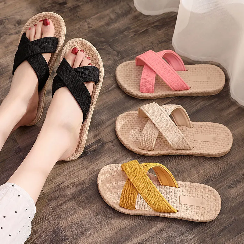 

Slippers Women Summer Flat Shoes Female Luxury Slides Soft Beach Designer Basic Rome Fabric Casual Rubber PU Scandals Leisure