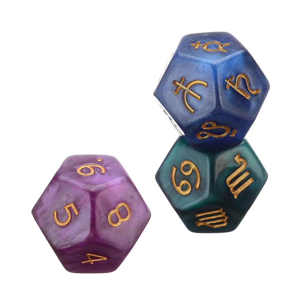 

3PCS 12-Sided Astrology Zodiac Signs Acrylic Dice For Constellation Divination Toys Entertainment Board Game Dice