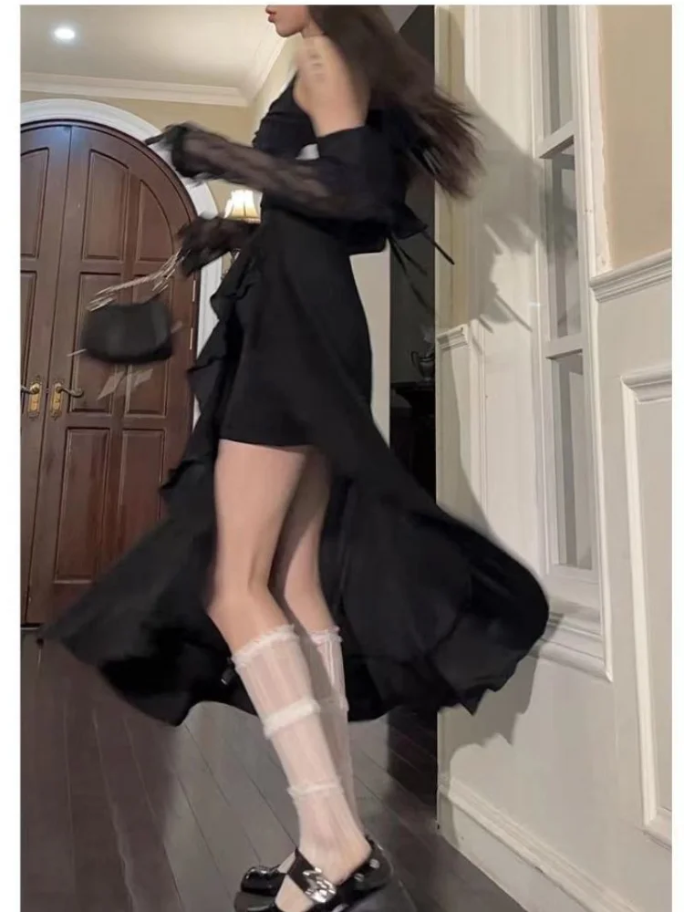 

2023 Summer 2 Piece Dress Set Korean Elegant Backless Black Dress Office Lady Party Sleeveless Sexy Midi Dress Women Cardigan