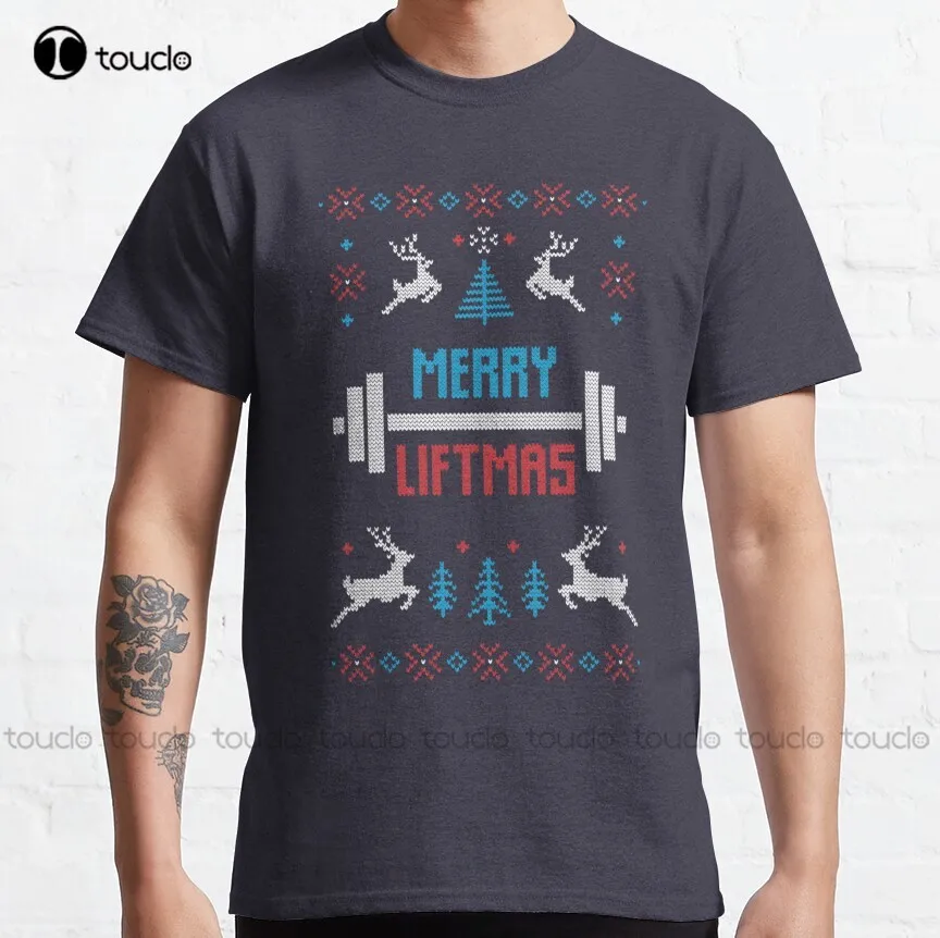 

Merry Liftmas Christmas Ugly Sweater Gym Fitness Tee Classic T-Shirt Car Shirts Custom Aldult Teen Unisex Xs-5Xl Cotton Shirts