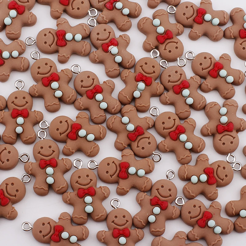   10pcs Christmas Gingerbread Man Charms Kawaii Resin Pendant Charms for Earring Bracelet Keychain Diy kid Jewelry Making Supplies 