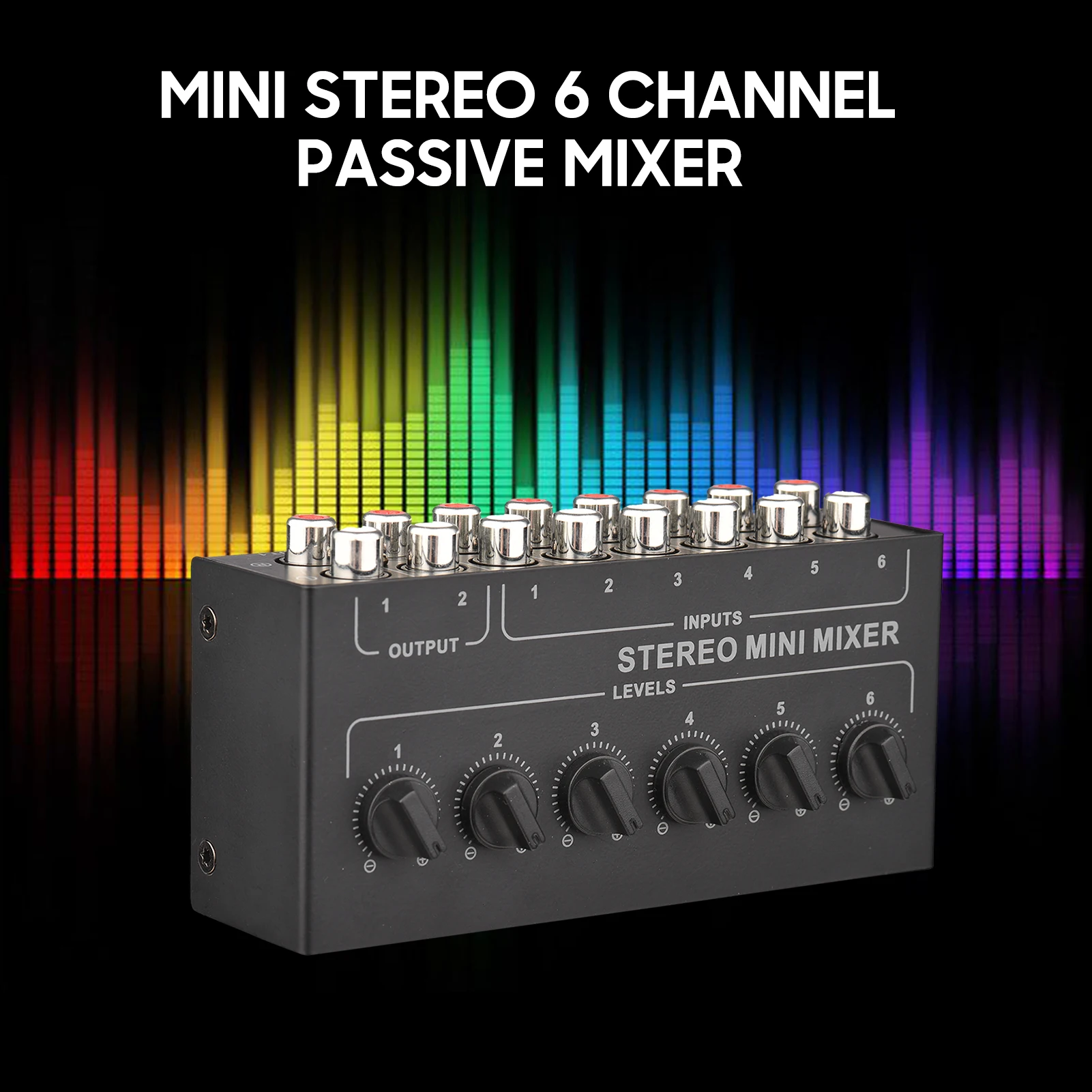 

Мини стерео 6-канальный пассивный миксер RCA портативный аудиомиксер 6 в 2 выход стерео дистрибьютор регулятор громкости не требуется батарея