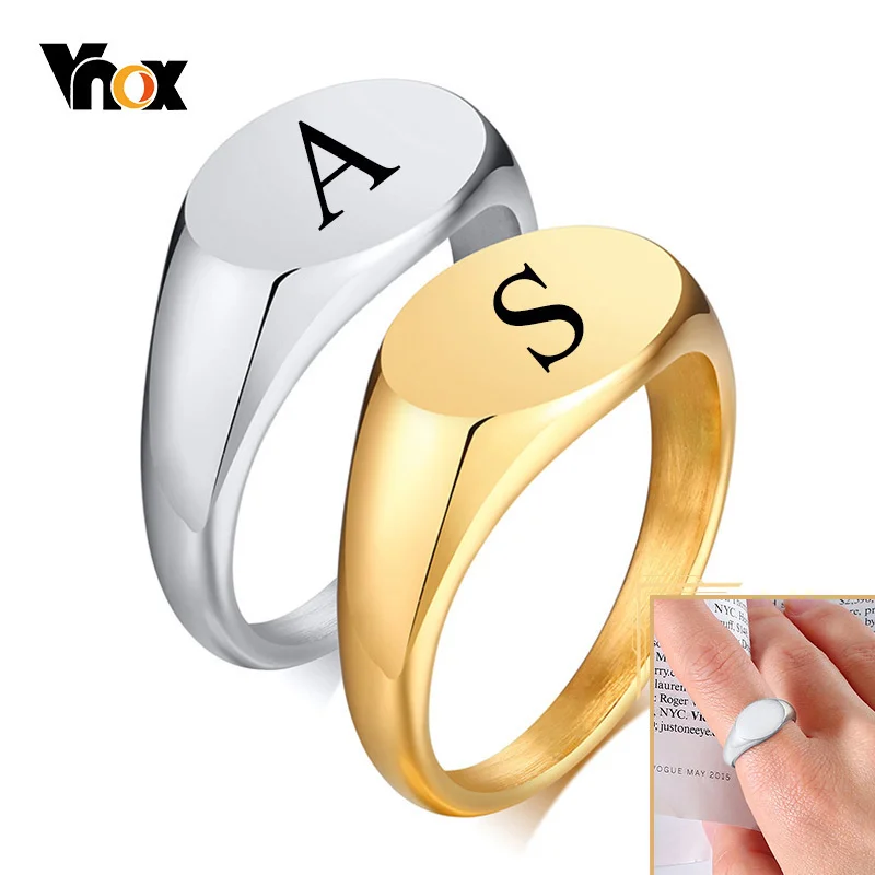 Vnox 9mm Personalized Signet Rings for Women Minimalist Oval Top Stamp Finger Band Chic Stainless Steel Candid Street Jewelry - купить по