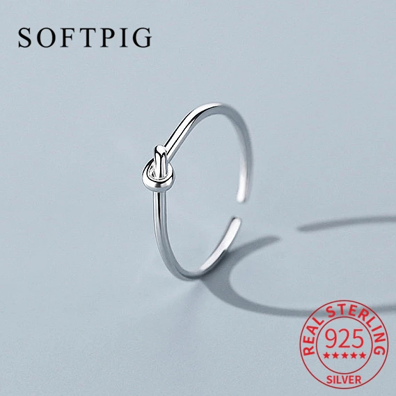 

SOFTPIG INS Real 925 Sterling Silver Knot Adjustable Ring For Fashion Women Punk Irregular Fine Jewelry Minimalist Bijoux