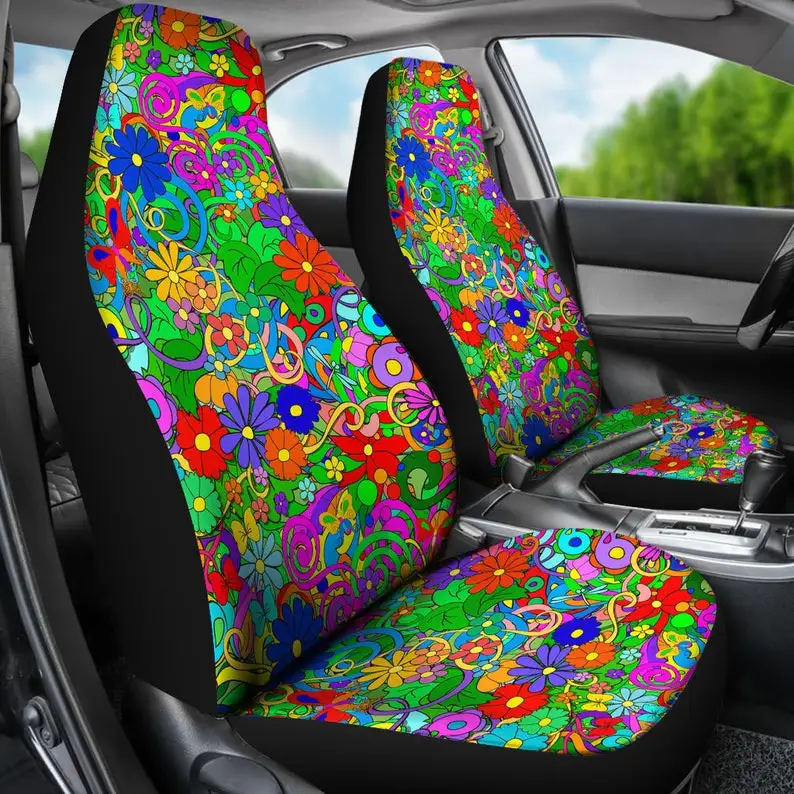 

Hippie Flower Power Car Seat Covers - Groovy Bohemian, Vintage Floral Print Automobile, Retro Car Accessories, Stylish Car Seat