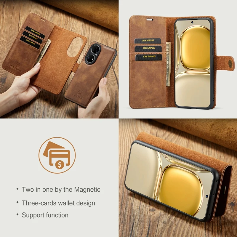 Wallet Phone Case 2 in 1 Split Flip Case for Huawei P50 P50 Pro Huawei P40 P30 P20 Pro Strong Magnetic PU Leather Cover