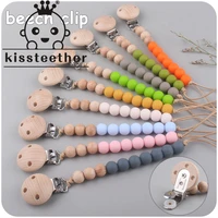 kissteether new 2pcsset food grade silicone baby pacifier chain set wooden pacifier clip children pacifier child teething chain