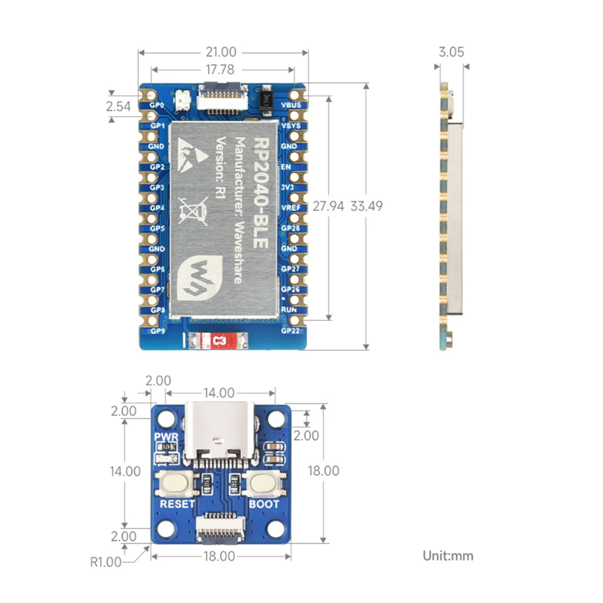RP2040-BLE макетная плата микроконтроллера + адаптера двойного режима BT 5 1 FPC