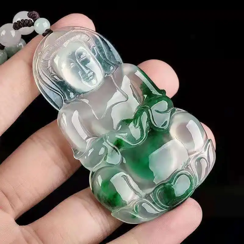 Натуральный полностью зеленый Подвеска Будды из нефрита и ледяного с