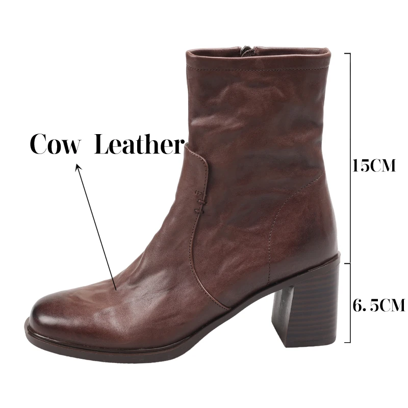 Женские ботильоны с круглым носком TULING JUN 2024 зимние однотонные ботинки на высоком