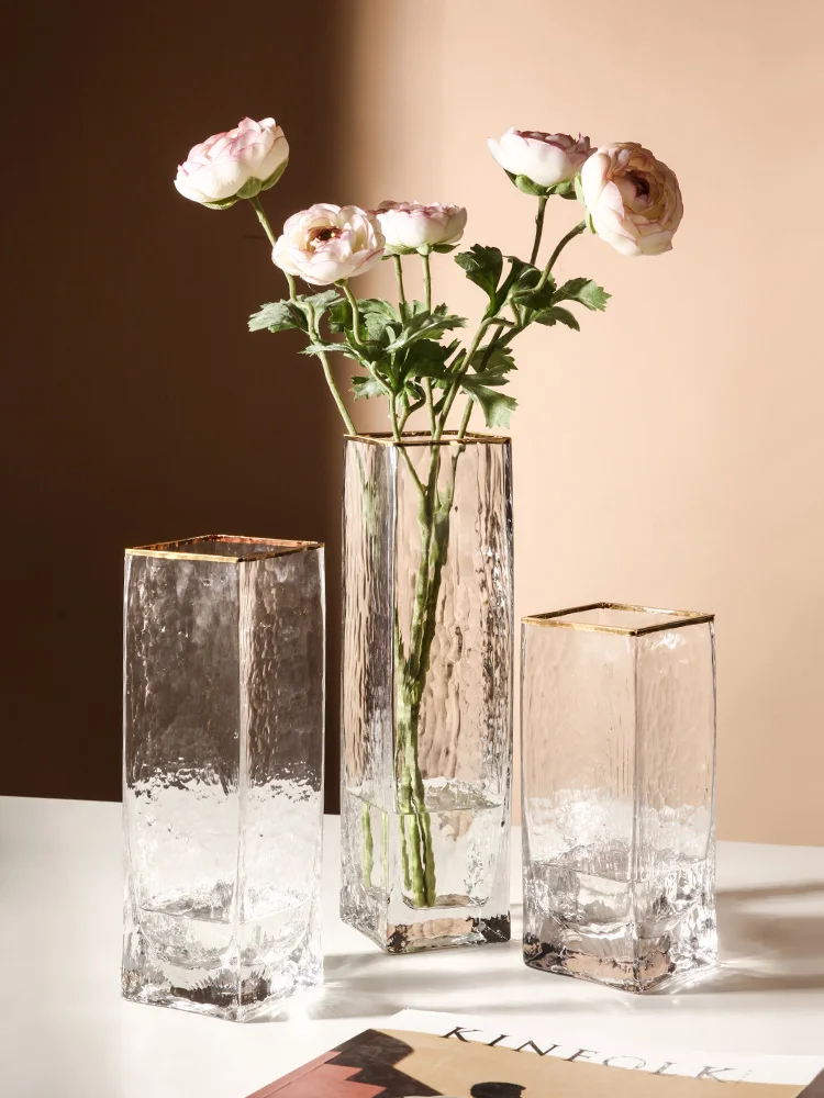 

Glass Fashion Flower Vase Pot Home Decor Crafts Room Decoration Sculpture Living Study Room Dining Table Square Vase