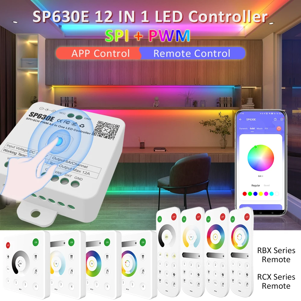 

SP630E светодиодный контроллер RGBCCT RGBW RGB CCT одноцветный 12в 24в 5в Bluetooth пульт дистанционного управления SMD5050 2835 COB PWM Pixel strip Controler
