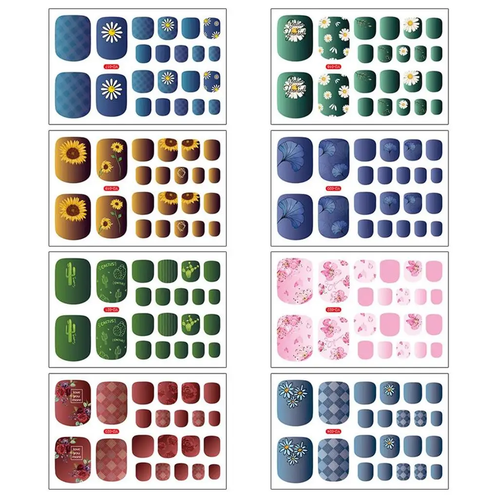 Наклейка для ногтей на пальцах ног с цветами Освежающая цветная самоклеящаяся