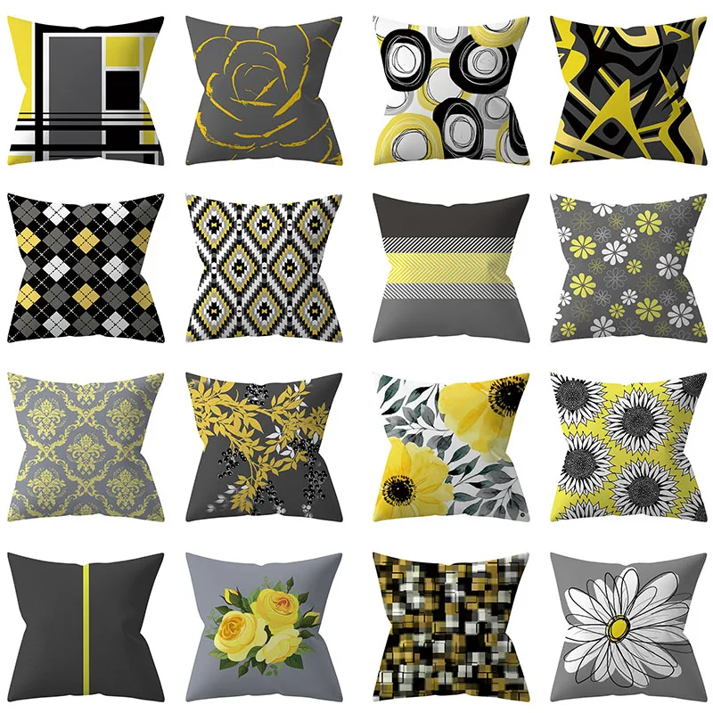 

Geometric Cushion Cover 45x45 Yellow Floral Pillowcase Decorative Sofa Cushions Throw Pillows Polyester Home Decor Pillowcover