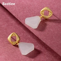 bastiee pendientes s925 sterling silver women earrings white hetian jade personality geometric shape stud earrings