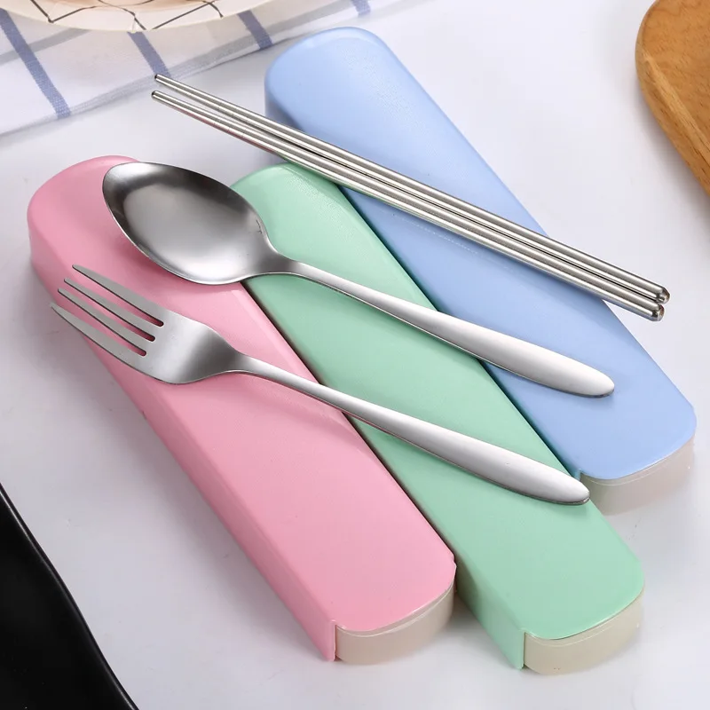 

3/2pcs/set Stainless Steel Cutlery Set Travel Portable Box Fork Spoon Chopsticks Kitchen Tableware Dishes Sets Dinnerware
