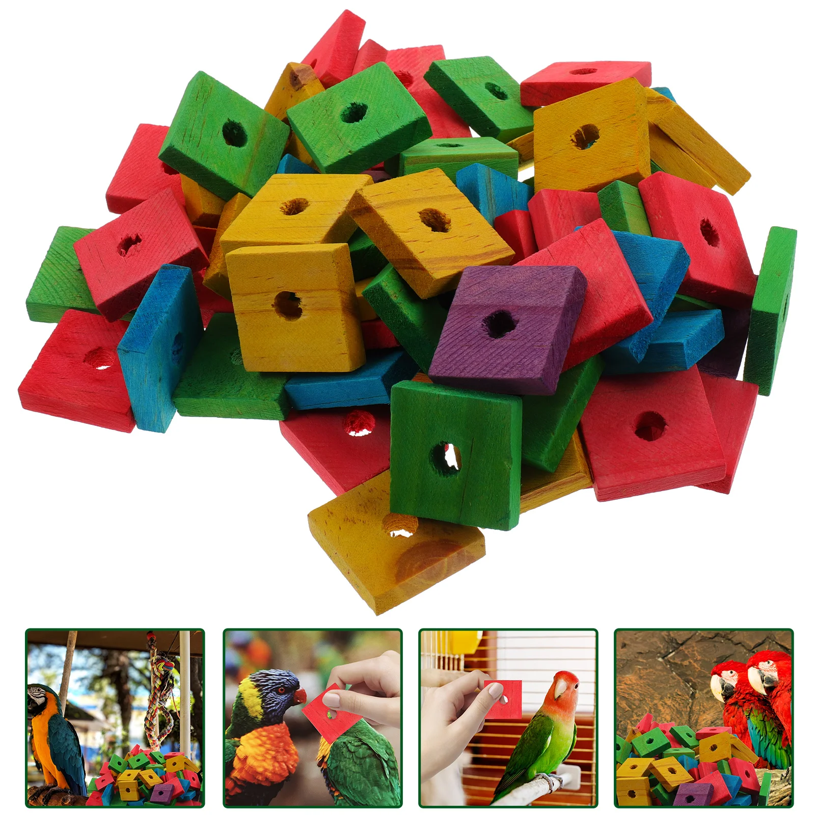 

100 Pcs Parrot Cage Shredder Toy Beak Trim Bird Birds Toys Pet Teething Natural Wood Slices Wooden Color Cubes