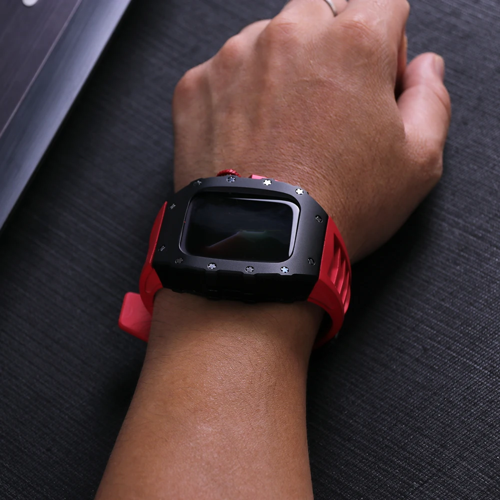 Top Luxury Super Light Alloy Modification Kit for Apple Watch 8 7 44Mm 45Mm Rubber Strap Metal Case Band for Iwatch 6 Se 5 4