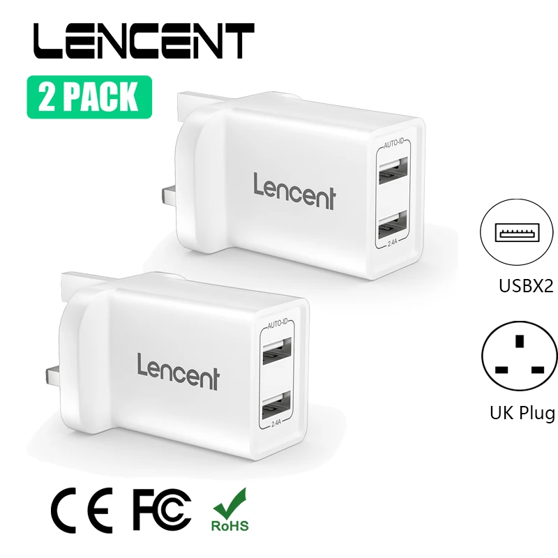 

Сетевое зарядное устройство LENCENT с 2 USB-портами, 5 В/А