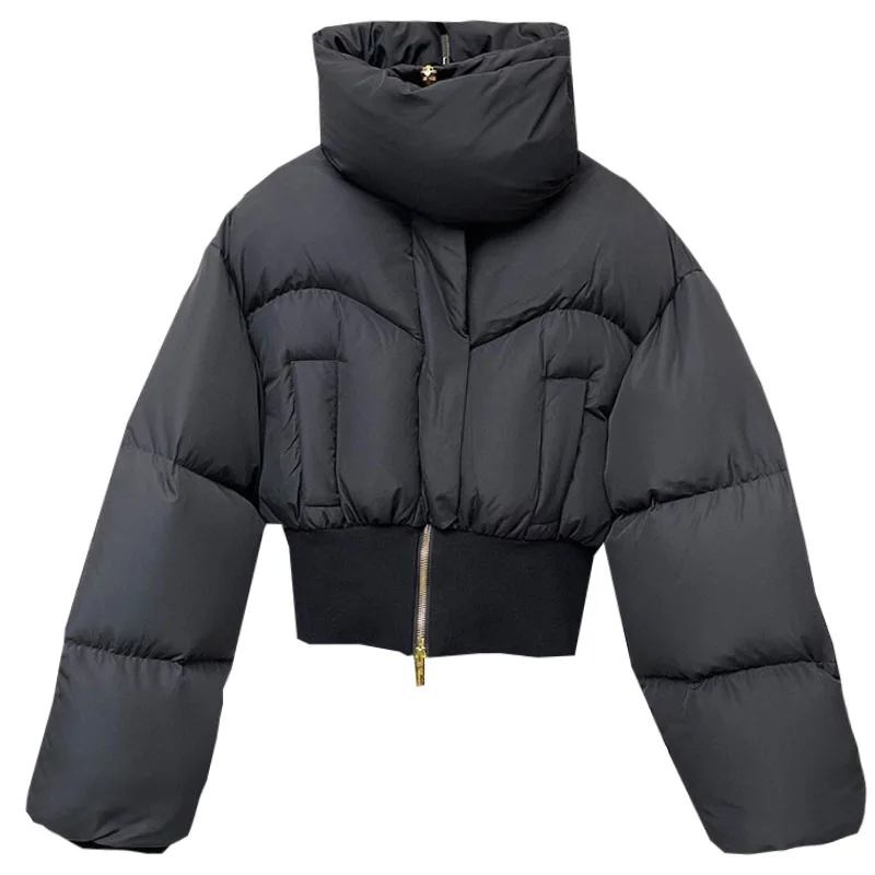 High street Women's winter Crop coats Pink Fashion Turtleneck Long sleeve padded jacket Warm Female parkas 2022 New INKEO 2O290