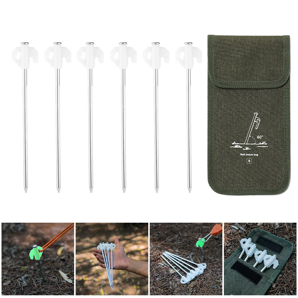 

6 шт. колышки для палатки светящийся навес для гвоздей из сверхпрочной стали с отверстием для крючка аксессуары для путешествий походов