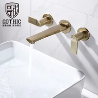 Brushed Gold Wall Type Washbasin Faucet Split Double Hole Concealed Wall Mounted Cold and Hot Water Mixer Basin Tap Faucets