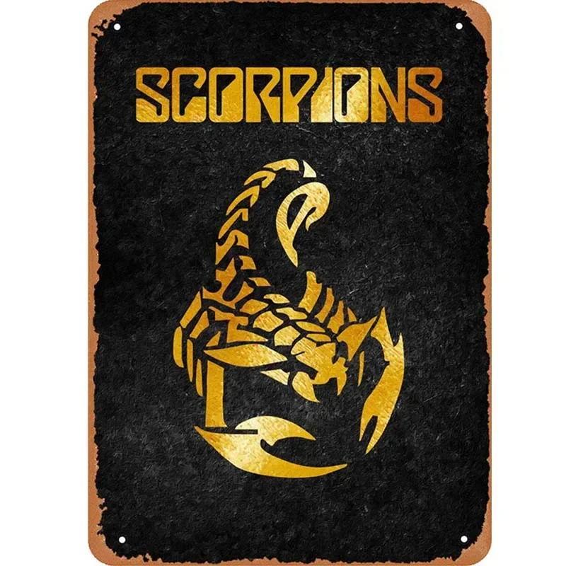 Фото FLmiling Музыка Золотая Тарелка Скорпионы Плакат Металлическая Оловянная Вывеска Ретро Винтаж Настенный Декор 8*12 дюймов №1
