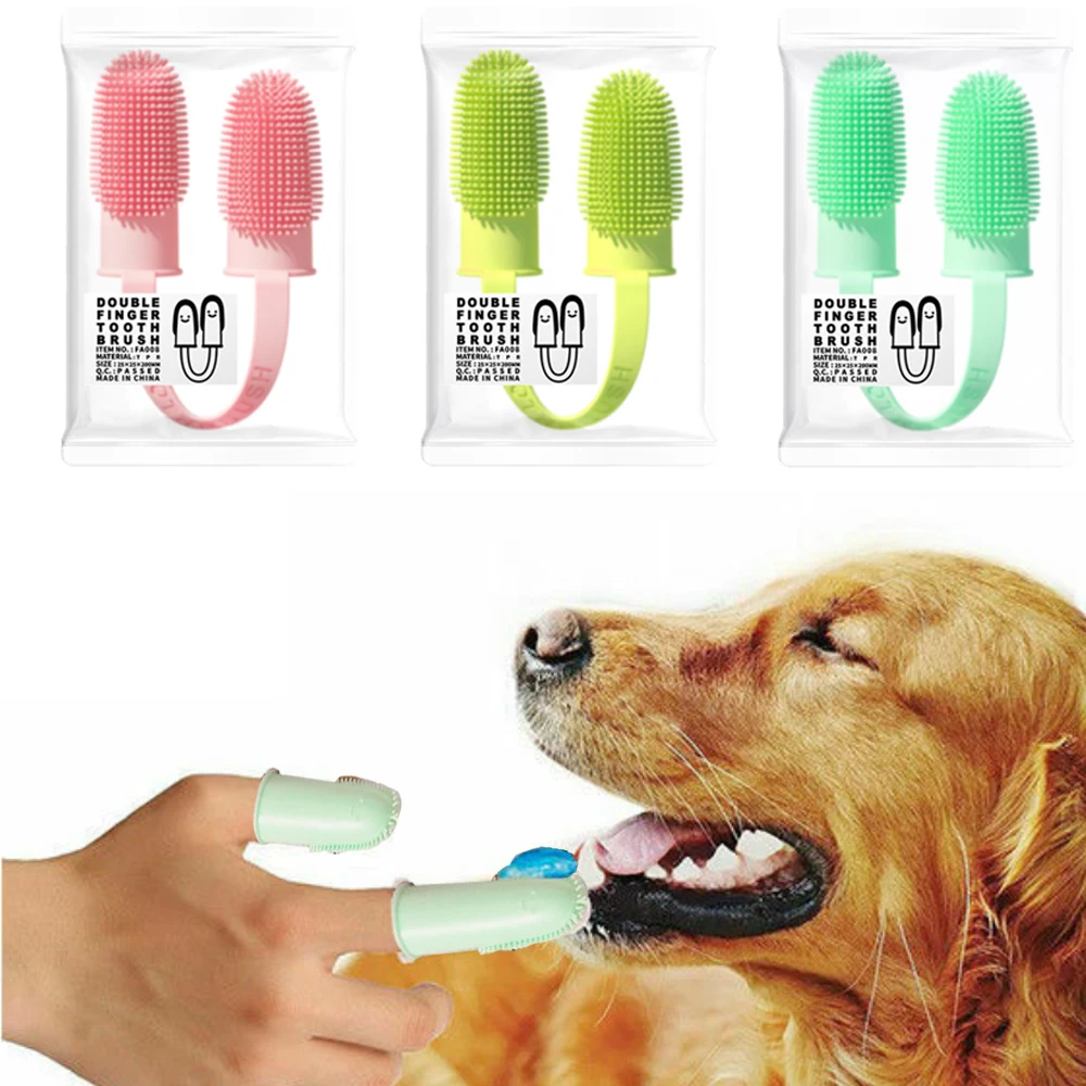

Dog Super Soft Double Finger Toothbrush Pet Teeth Clean Bad Breath Care TPR Tooth Brush Clean tool Dog Toothbrush Accessories