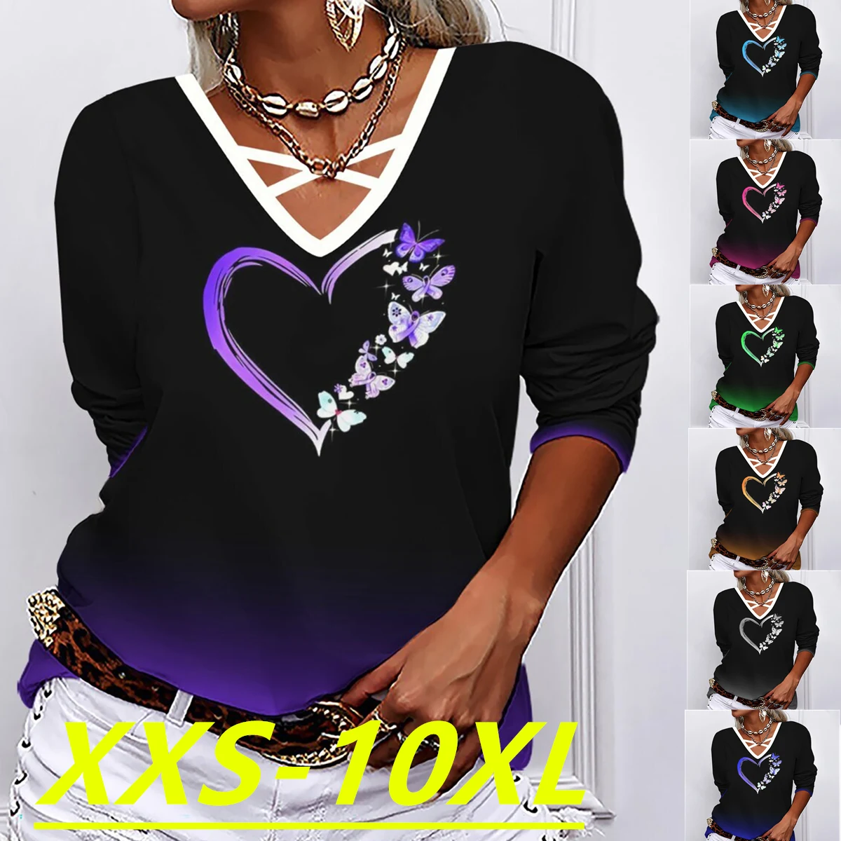 

Autumn/Winter 2022 Women's Printed V-Neck Casual Long Sleeve Top XXS-10XL