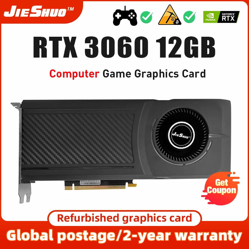 

JIESHUO RTX3060 12G видеокарты RTX 3060 12 Гб игровой GDDR6 GPU компьютер 4,0 бит DP * 3 PCI Express X16 игровая видеокарта