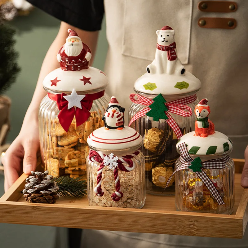 

Christmas Candy Jars Glass Storage Containers Chocolate Cookie Candy Box Storage Bottle Kitchen Organizers Glass Jars with Lids