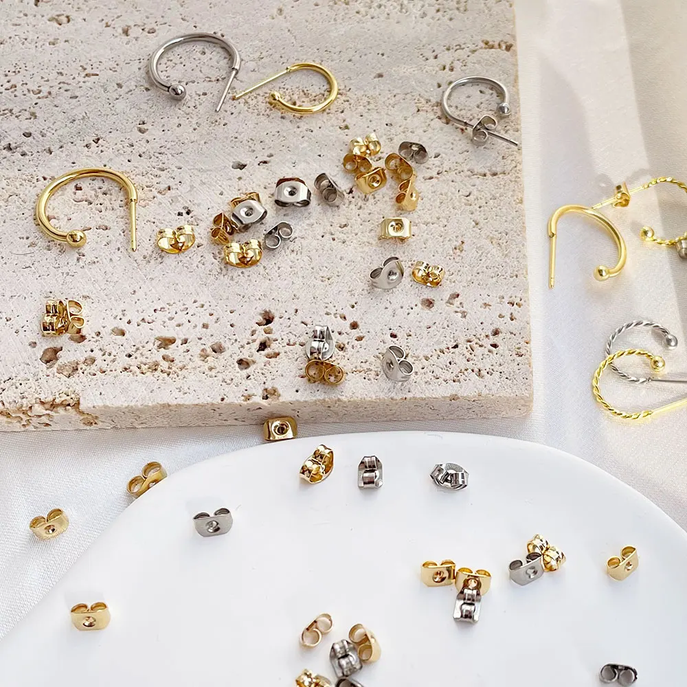 

Stainless Steel 100Pcs Butterfly Ear Stopper Earring Settings Base Ear Studs Back Stopper for DIY Earring Jewelry Making