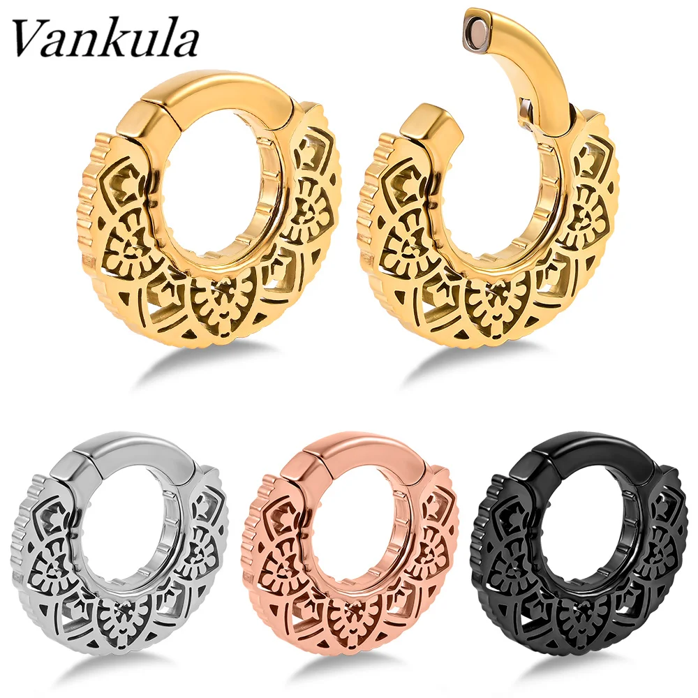 

Vankula 2PCS New Stainless Steel Round Flowers Ear Weights Hanger Plug Tunnel Body Jewelry Piercing 6mm 2g Ear Gauges Expander