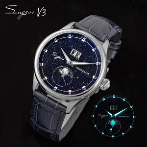Imported Sugess Seagull ST2528 Movement Mechanical Wristwatch Men Watch Luxury Real Blue Stone Dial Stainless