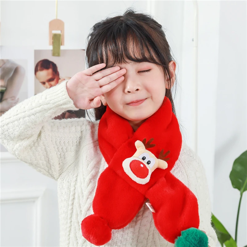 

Scarf For Kid Cute Christmas Cute Elk Neck Scarves Winter Keep Warm Neckerchief Soft Comfortable Plush Neck Scarf With Pom Pom