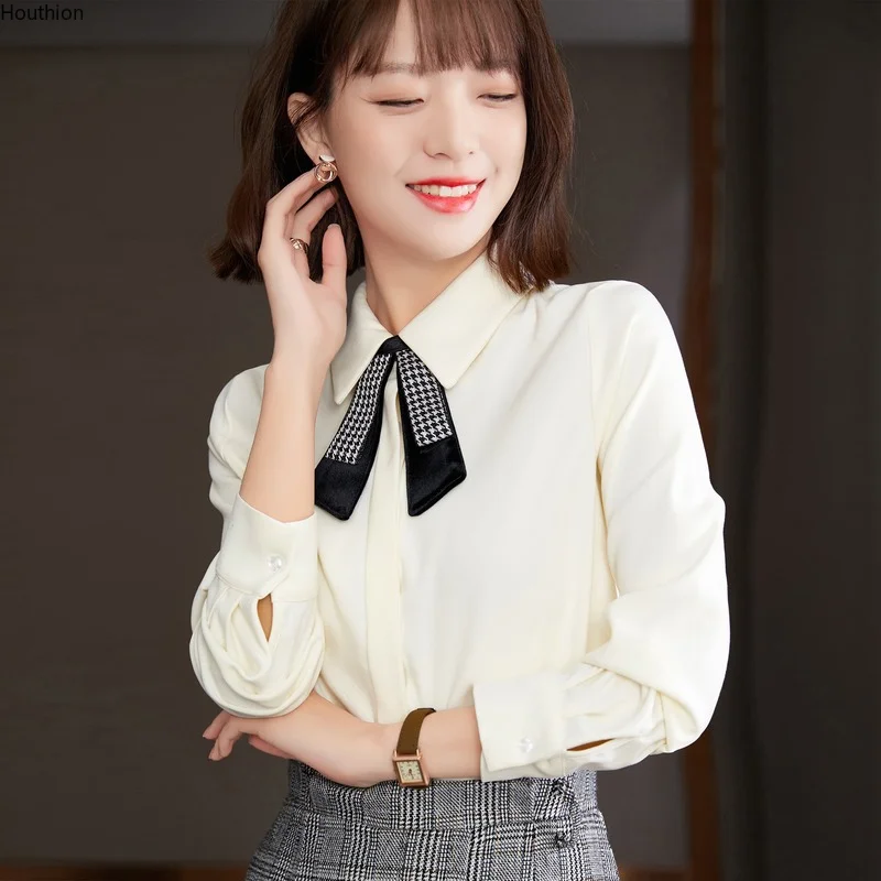 

Женская блузка, Новый Топ с длинным рукавом, удобная летняя Корейская рубашка, высококачественная повседневная модная Дамская блузка с лац...