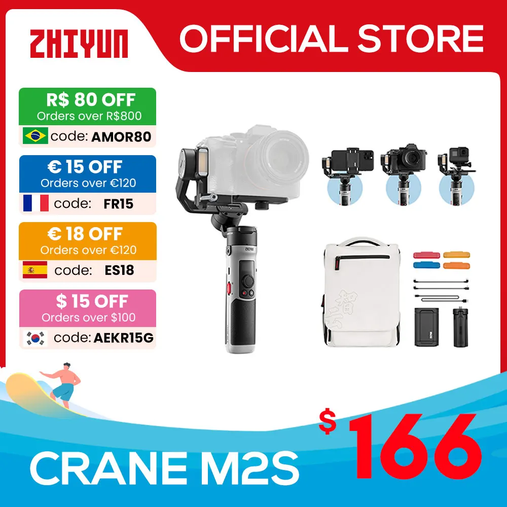ZHIYUN Official CRANE M2S 3-Axis Mirrorless Cameras Gimbal Handheld Stabilizer for Sony Canon Action Compact Camera iPhone 14