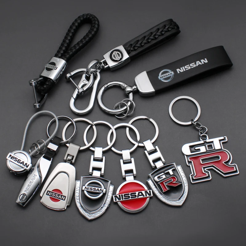 

1pcs 3D Metal Leather Car Emblem Keychain Key Chain Rings For Nissan Qashqai j10 j11 x Trail Tiida Juke Leaf Micra Primera NOTE