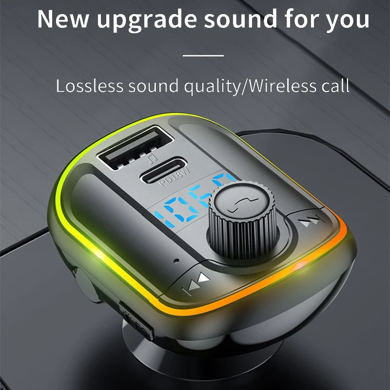

Handsfree Bluetooth-Compatible 5.0 FMTransmitter WirelessCar Kit Mp3 Player PDUSB Charge LED Light Hands-free Car Accessories014
