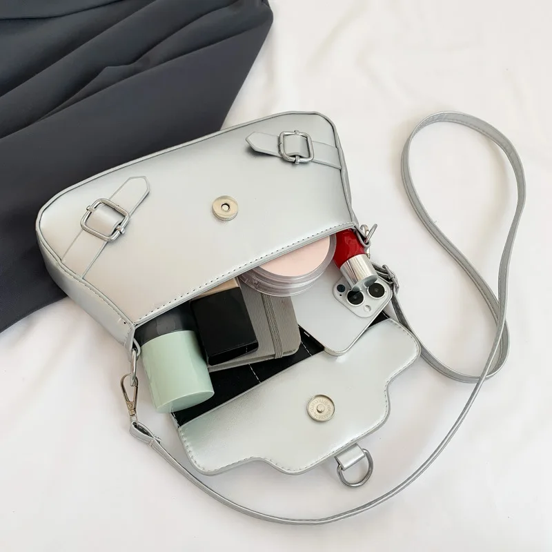 Fashion Women's Shoulder Bag Niche Luxury Design Crossbody Bag Fashion Belt Decorative All-match Handbag PU Leather Underarm Bag