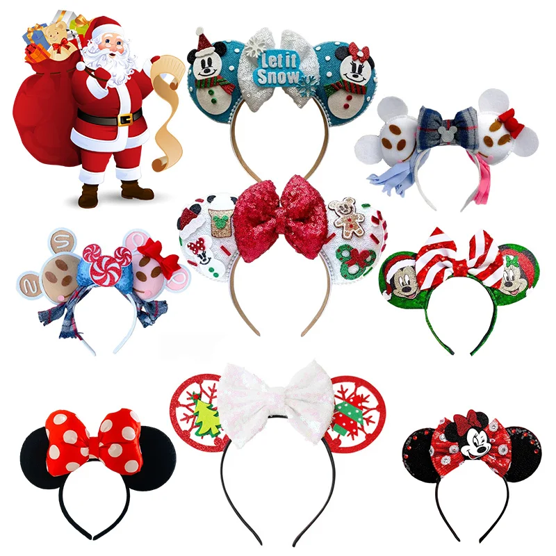 

2022 Disney New Christmas Headbands for Adult Kids Headband Minnie Mouse Ears Christmas Santa Claus Snowman Headband Xmas Gifts