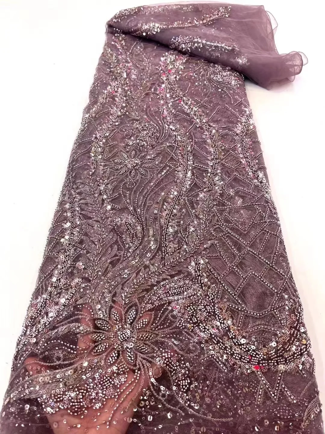 

Африканская кружевная ткань 2022, высококачественное кружево, 5 ярдов, вышивка луком, ручная работа, бисерное кружево для вечерних платьев, ши...